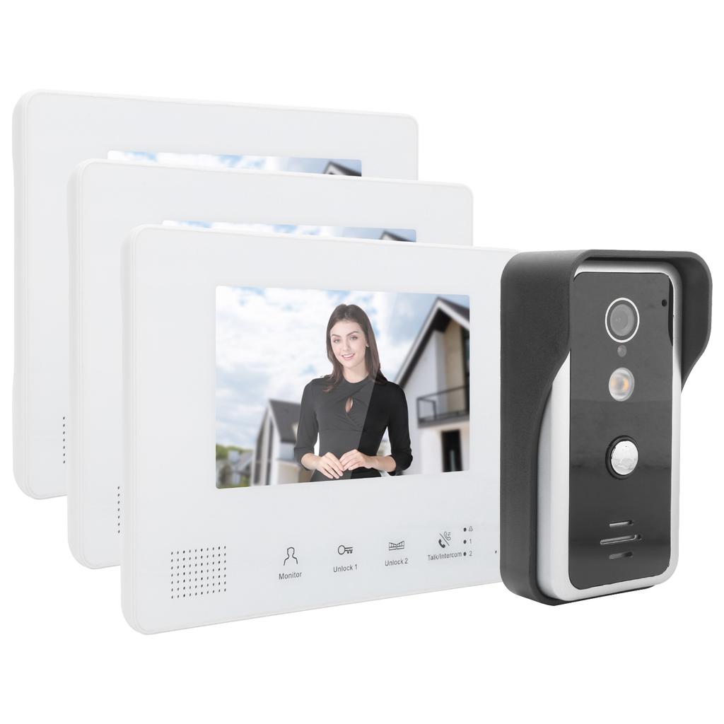 2?Комплект проводного видеодомофона с 7-дюймовым TFT LCD-дисплеем и 3 мониторами. Четкое ночное видение. Домашний домофон 100?240В