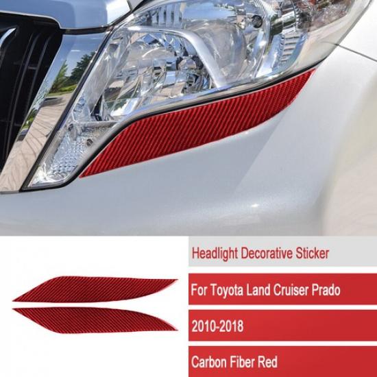 2pcs Red Carbon Fiber Car Front Headlight Eyebrows Cover For Toyota Prado 10-18