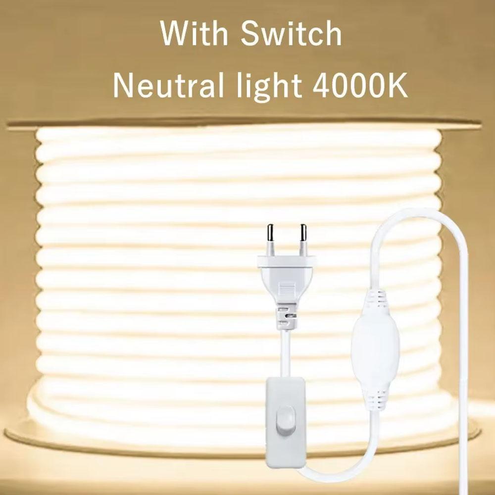 220V Led Strip Waterproof Lens COB Flexible Ribbon With Switch/Dimmable EU Plug For Room Bedroom Kitchen Outdoor Garden Lighting