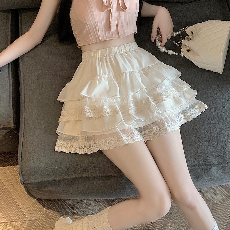 Летняя женская юбка миди А-силуэта с кружевной оборкой, эластичной талией и дизайном, скрывающим бедра