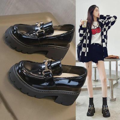 Женские кожаные мокасины в британском стиле, увеличивающие рост, черные, осень 2022 г., натуральная кожа, подошва толщиной 10 см