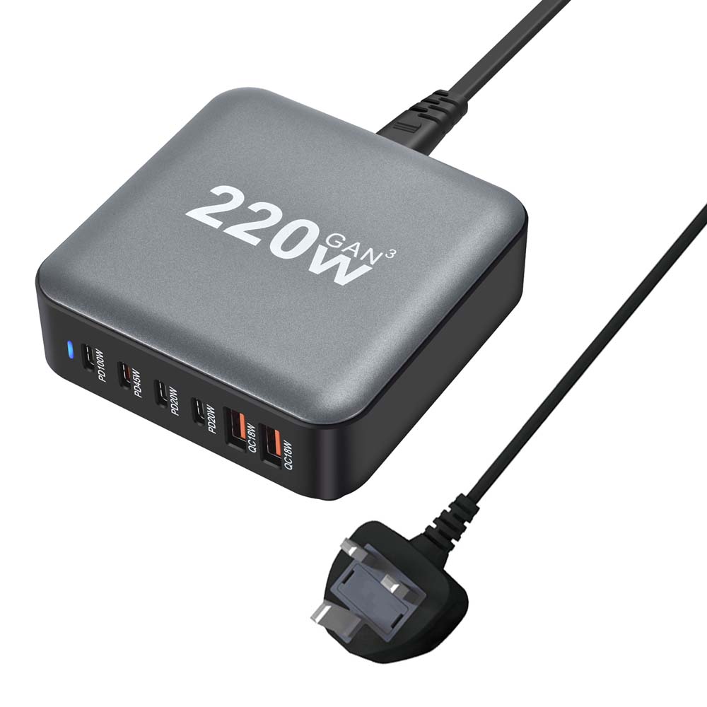 220 Вт настольное зарядное устройство GaN Quick PD 6 портов USB Type C США ЕС Австралия Великобритания адаптер для зарядки мобильного телефона ноутбука ПК док-станция подставка