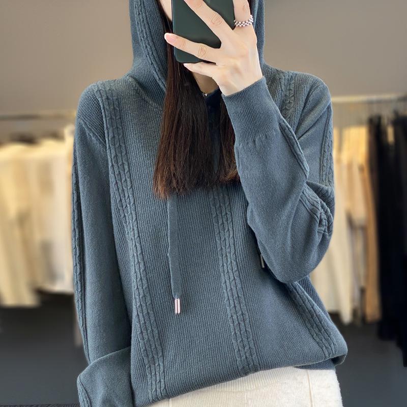 INDFS Женская мода повседневная осень-зима однотонный принт длинный рукав с капюшоном свитера