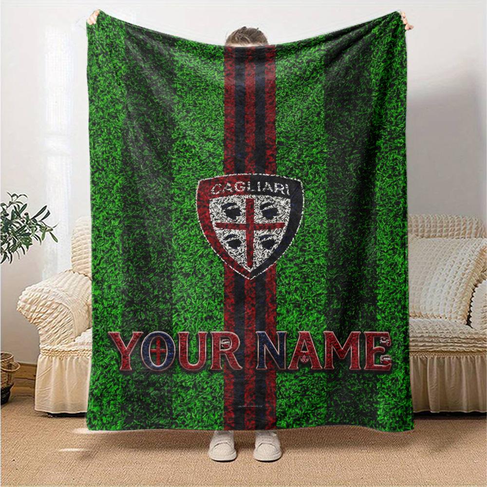 Name Custom Cagliari Calcio Print Flannel Blanket High Quality Warm Comfortable Cover for All Seasons Perfect for Gifts Home Decor