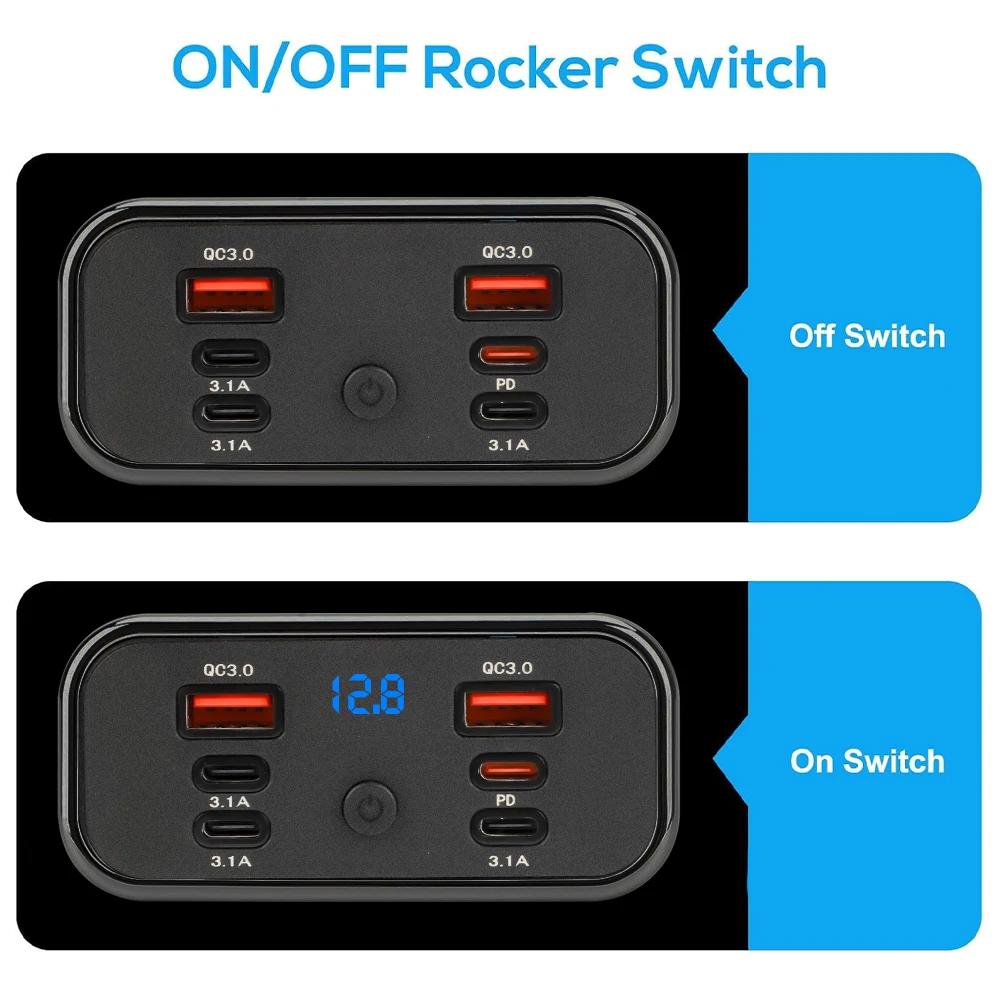 Автомобильное зарядное устройство 4/6 портов 112 Вт, двойной USB-A 18 Вт, PD3.0, QC3.0, розетка, адаптер питания с быстрой зарядкой и вольтметром, переключатель для 12 В/24 В, для автомобиля, фургона, грузовика, лодки