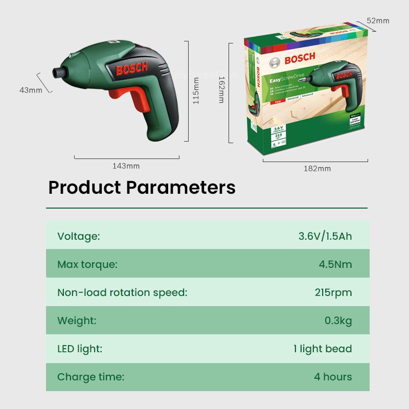 Bosch Бытовая беспроводная электрическая отвертка Easy Screw Drive, аккумуляторная от USB дрель со светодиодной подсветкой, максимальный крутящий момент 4,5 Нм, электроинструменты Bosch