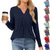 Women's Fashion Casual Long Sleeve Shirt Solid Color V Neck Up Tops
