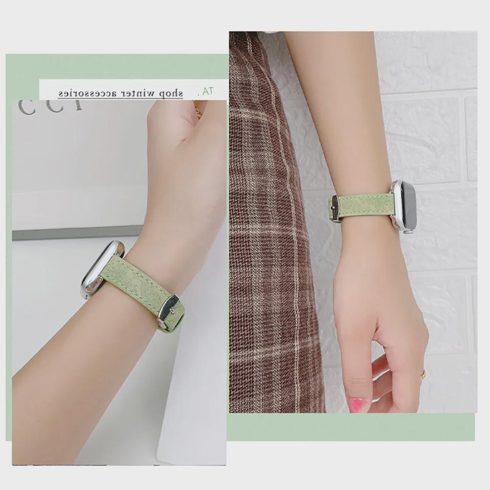 Зеленый кожаный ремешок для Apple Watch 8/7/SE/6/5/4