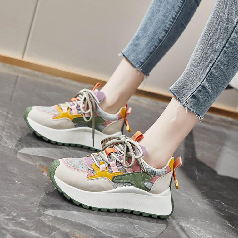 Весенние дышащие сетчатые кроссовки на толстой подошве для женщин, повседневная спортивная обувь на шнуровке, удобные женские кроссовки для активного отдыха
