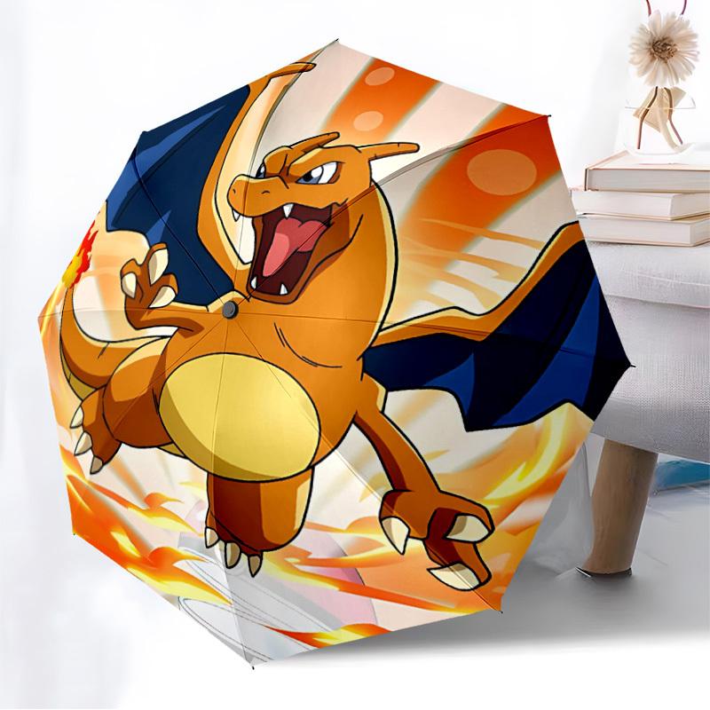 1pc Charizard Fire Automatic Folding Umbrella - Compact 8-Rib Design, Durable Plastic & Iron, Lightweight for Outdoor Daily Use, a0929175