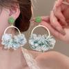Sweet Fabric Flower Eardrop Colorful Exaggerated Earrings Fashion Mesh Flower Earrings  Beach