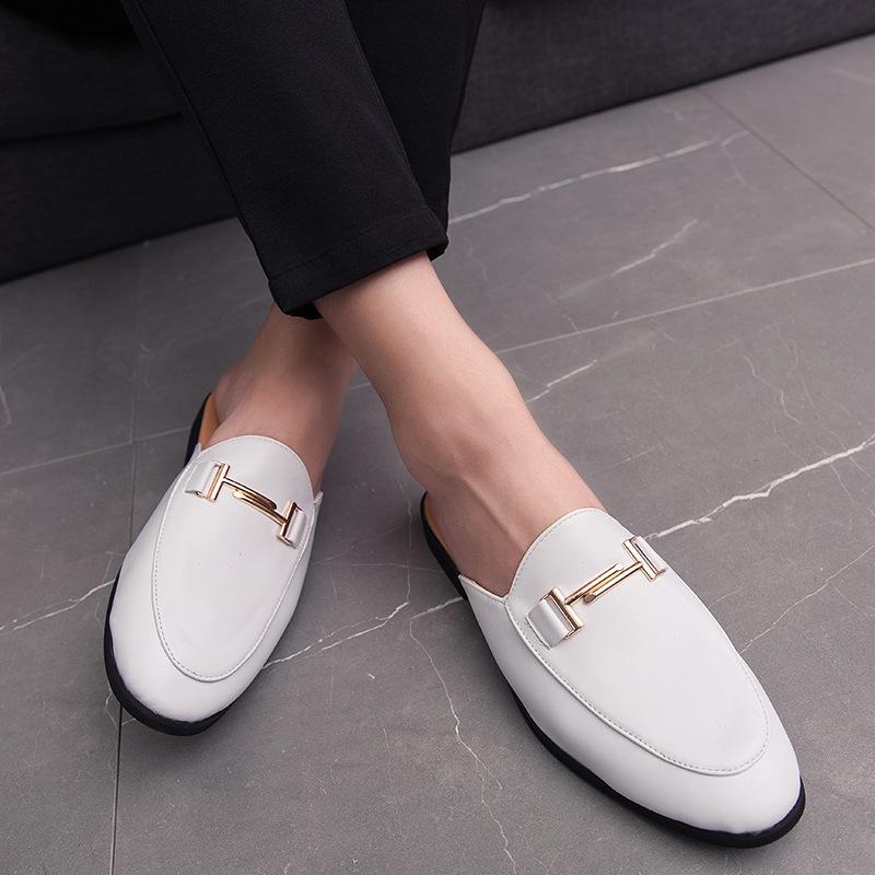 Men's Semi-trailer Summer Personality Men's Slippers British Style I-shaped Button No Heel Sandals Trendy Men's Shoes