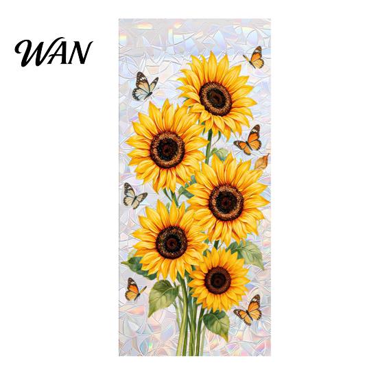 Transparent Window Decal Stained Glass Film Rainbow Flowers Decorative Decals But Not See-through Sun Blocking Removable Static Sticker for