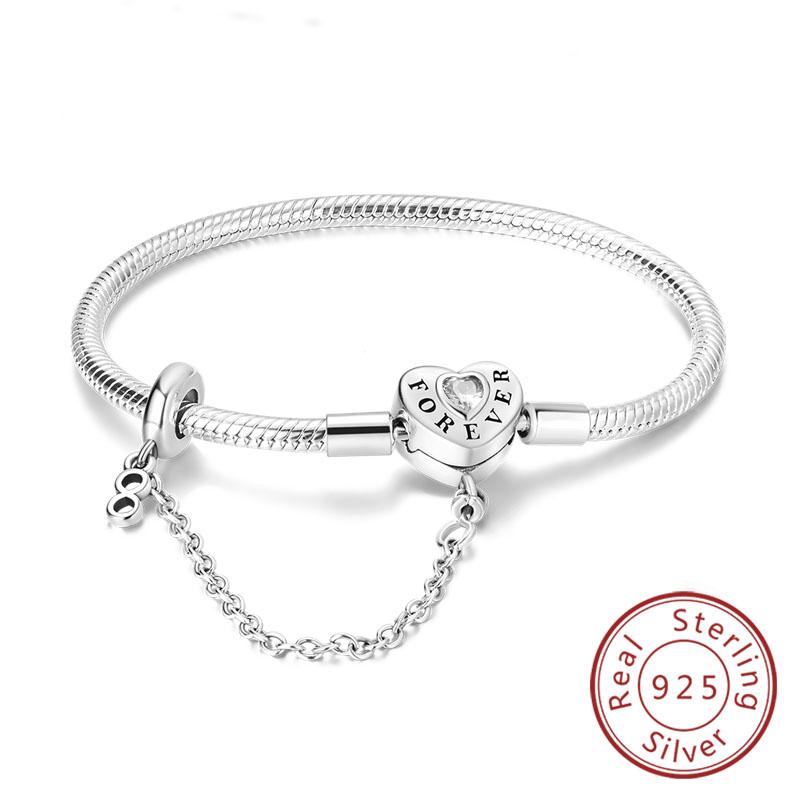 Original Bracelet 925 Sterling Silver Charm Bracelet 17-20CM Golden Heart Love Key Snowflake Bracelet Bangle Women Jewelry Gift