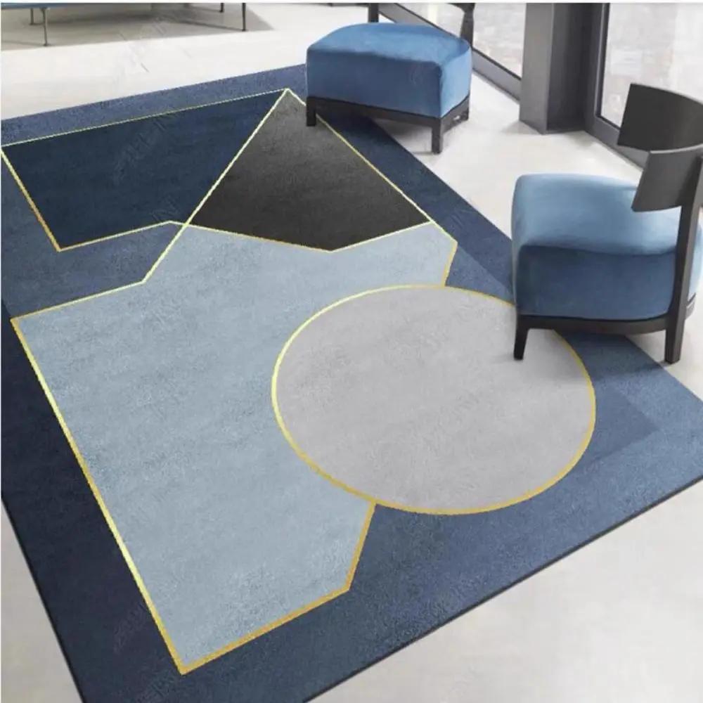 Современный Простой Скандинавский Модный Синий Позолоченный Геометрический Ковер Нескользящий Моющийся Ковер для Гостиной Дивана Чайного Столика Коврик для Спальни Прикроватный Коврик
