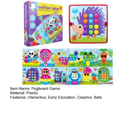 Color Matching Mosaic Pegboard Game Set Button Art Toys for Toddlers Sensory Early Learning Educational Puzzle Toy for Kids Ages 3+