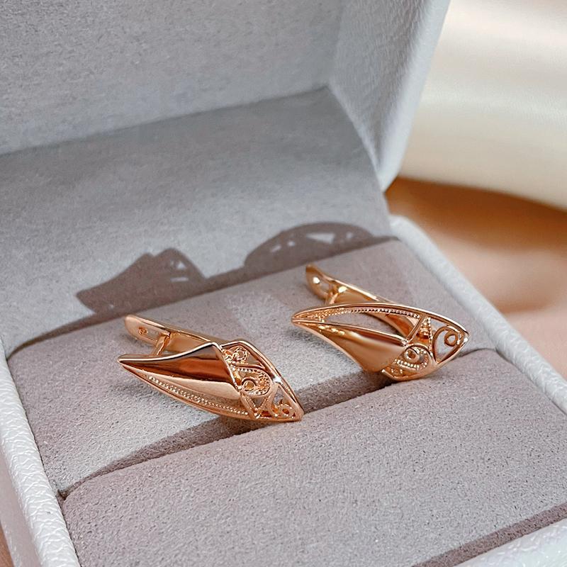 Kinel Rose Gold Glossy Leaf Drop Earrings For Women