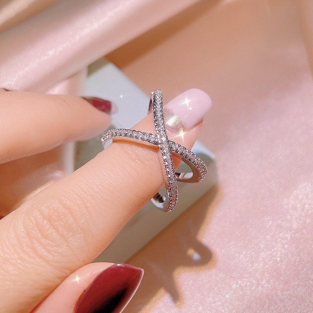Нежные кольца из серебра 925 пробы с крестом, ослепительная инкрустация камнем из циркона, ювелирные изделия, уникальное обручальное, свадебное кольцо на палец для женщин