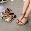 New Fashion Satin Ladies Women Tango Ballroom Heels Women Dance Shoes Modern Latin Salsa Shoes Girls Party Square Heels Sandals