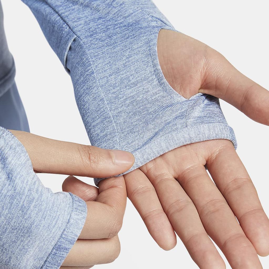Nike Dri-FIT однотонная круглая горловина быстросохнущая повседневная футболка с длинным рукавом женские топы светло-голубые FB4298-440