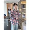 2024 Клетчатая рубашка с длинным рукавом в японском стиле Гонконга Ins Свободная рубашка для мальчиков Летнее модное универсальное повседневное пальто