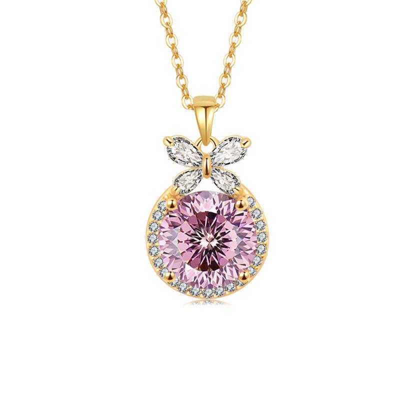 Fine Silver Nera Pink Cushion Solitaire Pendant Chain Diamond Rhodium 14K Gold Plating Platinum Religious Style Rose