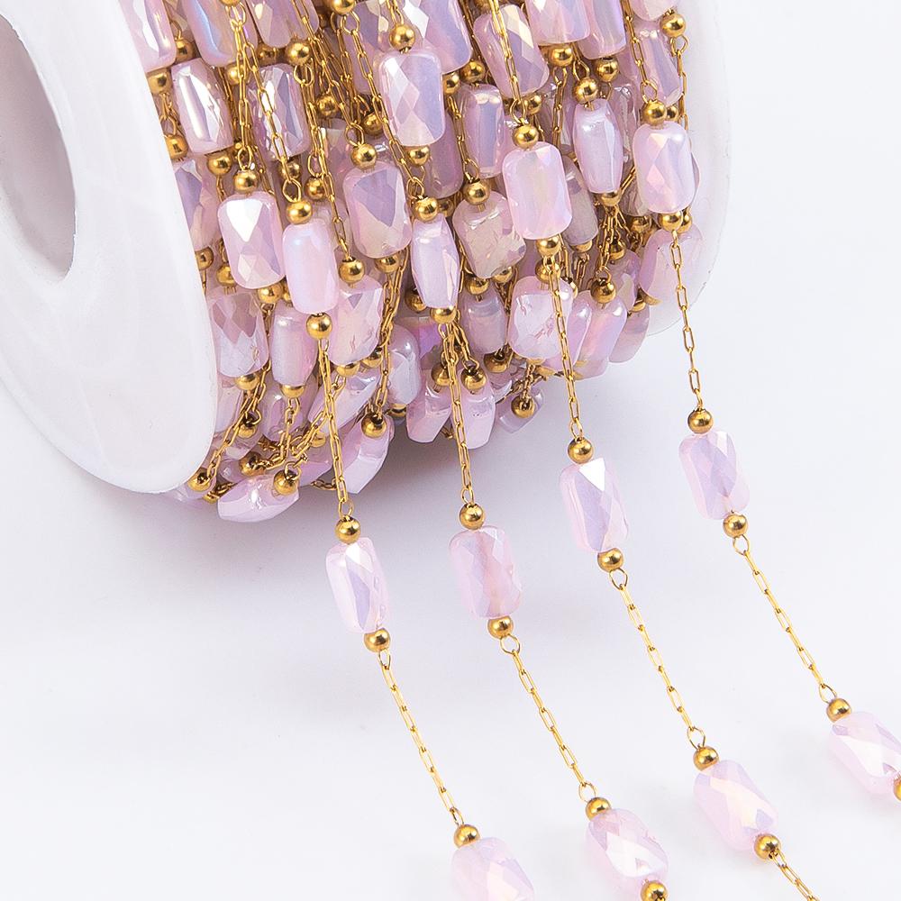 2Meters 1Meter Pink Crystal Beaded Stainless Steel Chains Rhinestone Beading Chains for Necklace Bracelet Jewelry Making DIY