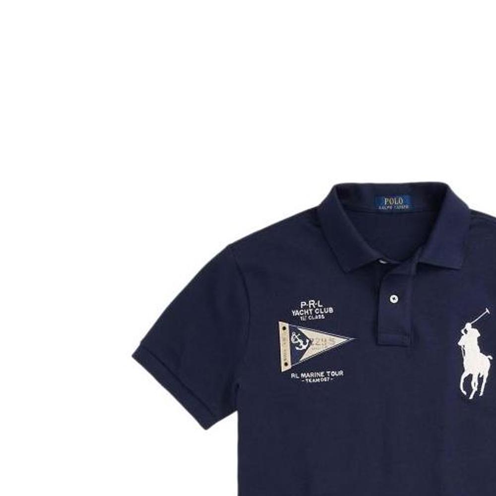 Polo Ralph Lauren FW23 Узор Вышитый Хлопок Рубашка Поло с Коротким Рукавом Мужские Топы Темно-Синий 710910565-001