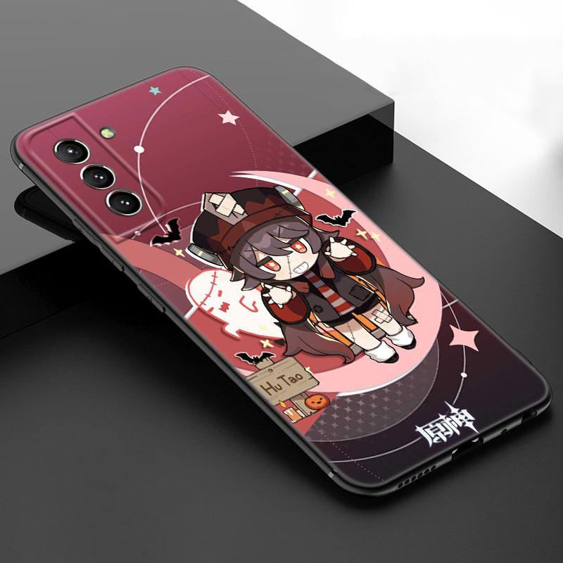 Hu Tao Genshin Impact Black Silicone Phone Case For Samsung Galaxy S23 S21 S20 FE S24 S22 Ultra S10E S10 S9 S8 Plus