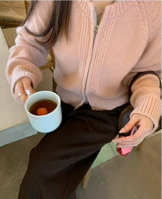 2025 Autumn Winter Pure Wool Double Zipper Women's Round Neck Fluffy Loose Knit Sweater