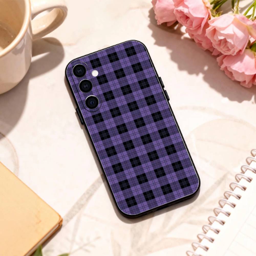 Cool P-Purple P-Plaid Pattern phone Case For Samsung Galaxy A73,A72,A71,A70,A53,A52,A51,Others Soft Black Shell