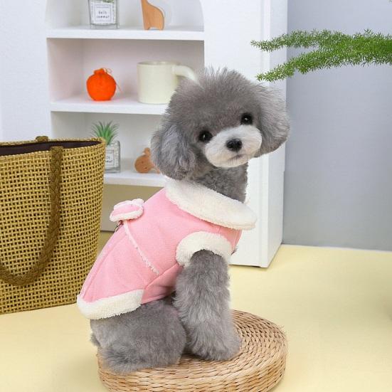 Cute Stylish Pet Cotton Coat Button Closing with Traction Rope Buckle Thickened Small Medium Dogs Tractable Cotton Coat