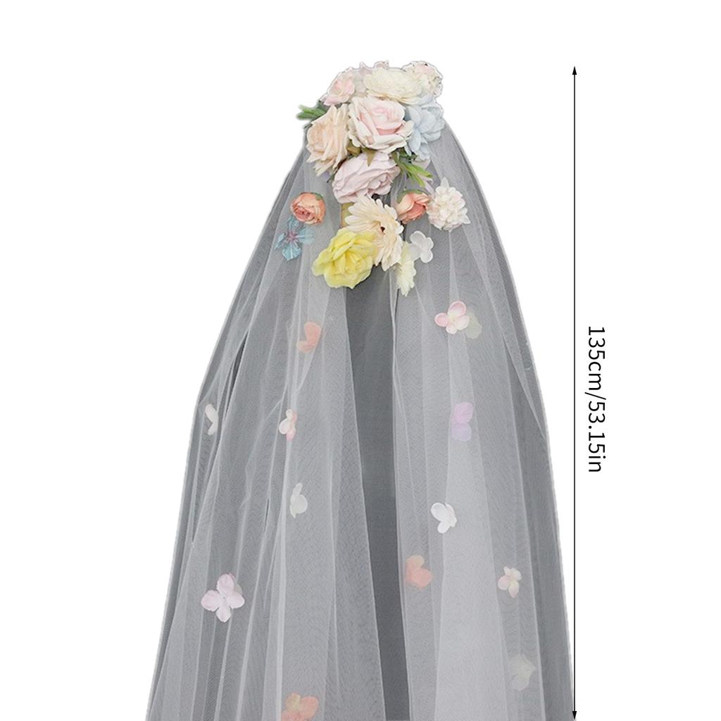 Bride Veil Colorful Flower Studded Veil Head Covering Wedding Hair Sheer White Wedding Veil Headscarf Mantilla Veil