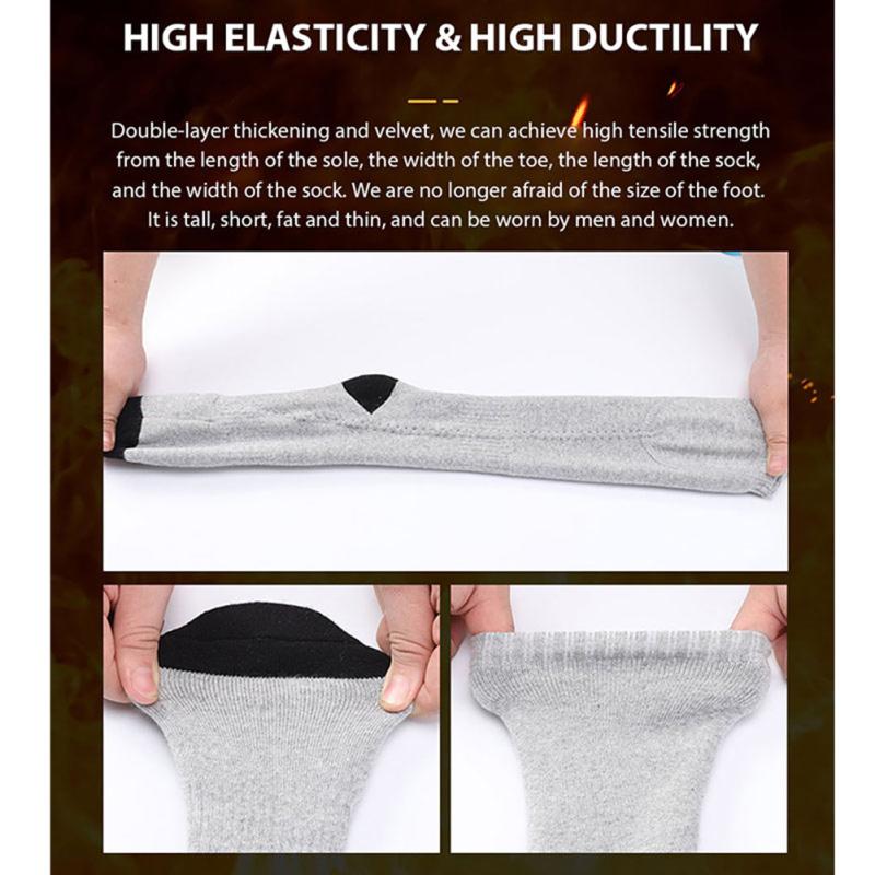 1 Pair Women Men Electric Heated Socks Pure Cotton Sports Foldable Rechargeable Winter Warm Ski Long
