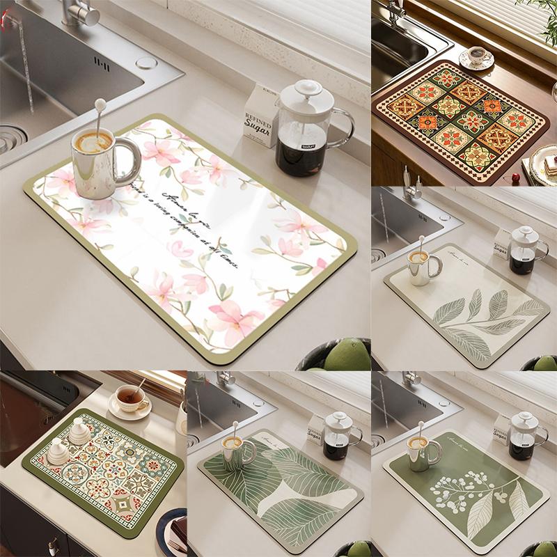 Extremely Simple Style Flower Kitchen Diatomaceous Mud Drainage Pad Absorbent Pad Bar Counter Coffee Machine Pad Placemat