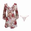 Manyan Sexy Lingerie: Deep V Silky Kimono & See-Through Floral Nightdress Set