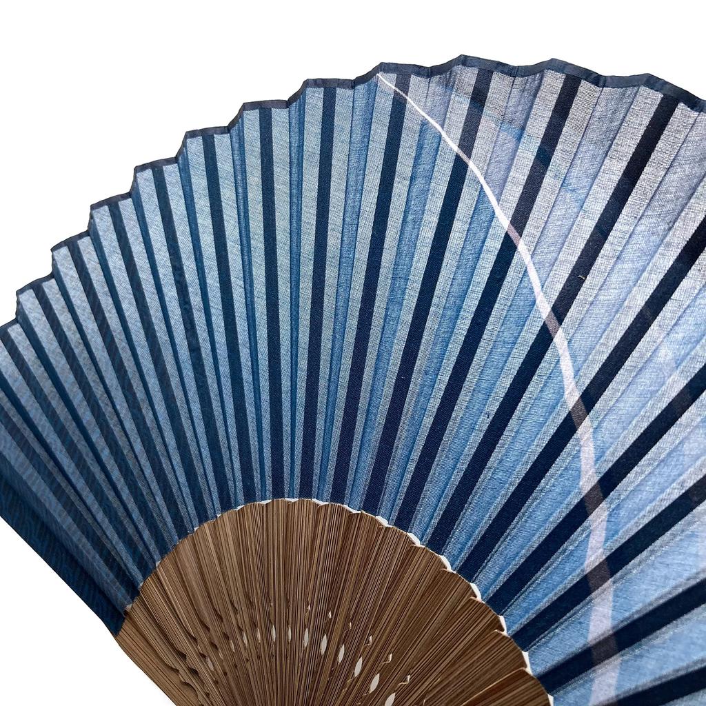 Folding Cotton Fan for Waterfall Blue and Navy Blue Navy [Hana Kanzashi] Men's Fan, Men, Gift, Large, High-Volume, Pattern, [Waterfall Blue]