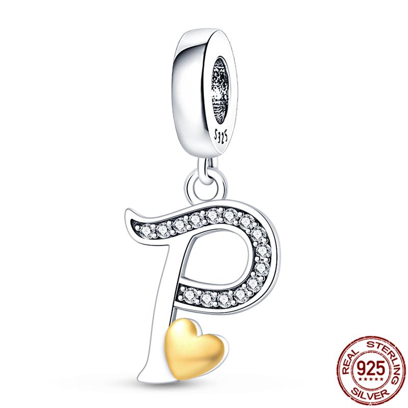Оригинальный дизайн кулон циркон в форме сердца 26 английских букв AZ шарм бусины подходят 925 оригинальный браслет ожерелье ювелирные изделия