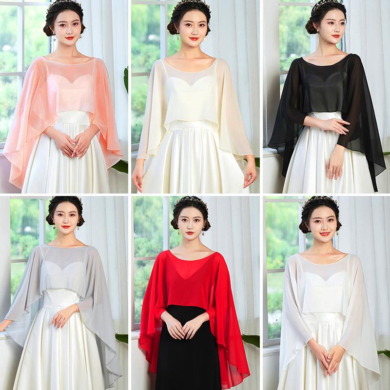 1PC Thin Banquet Cloak Shawl Wedding Chiffon Solid Color Breathable Lightweight Elegant