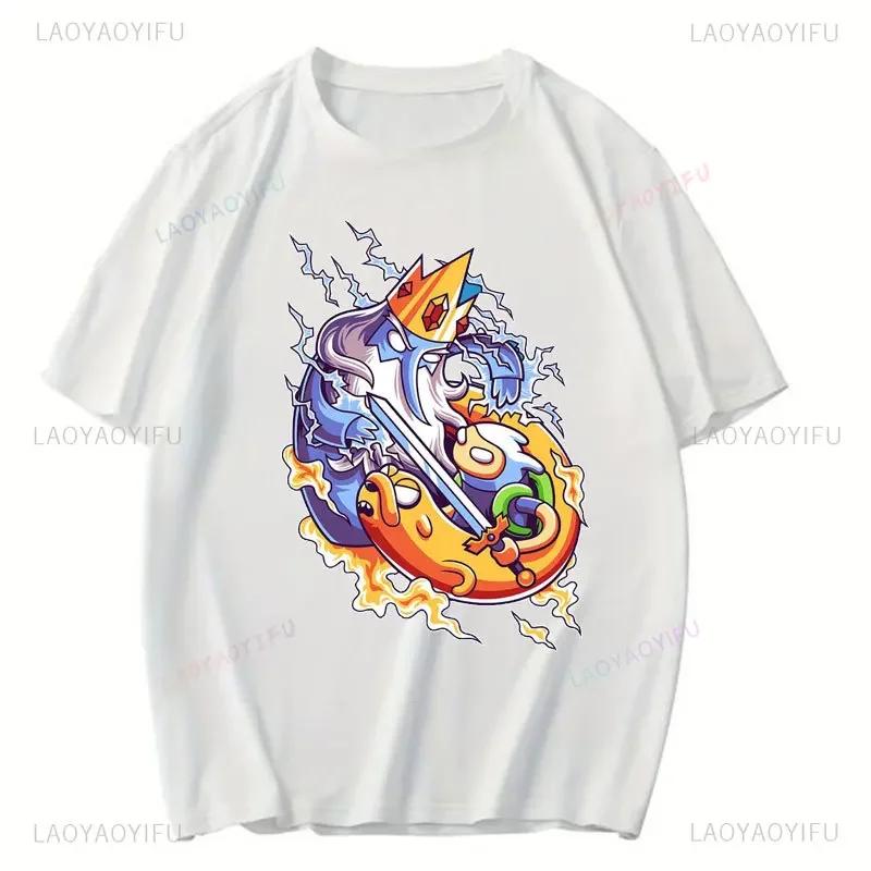 Модная хлопковая футболка с мультяшным принтом Adventure Time для мужчин, летняя уличная одежда, новый тренд, повседневная одежда унисекс, топы