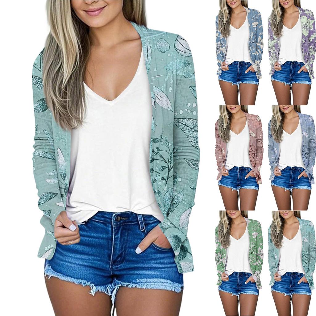 Women's Loose Casual Vintage Floral Print Long Sleeve Top Cardigan