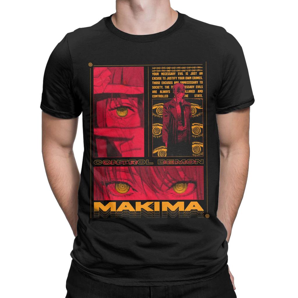 Макима Человек-бензопила Японское аниме Мужская футболка Крутая футболка С коротким рукавом Круглый вырез Хлопок 4XL 5XL 6XL Одежда