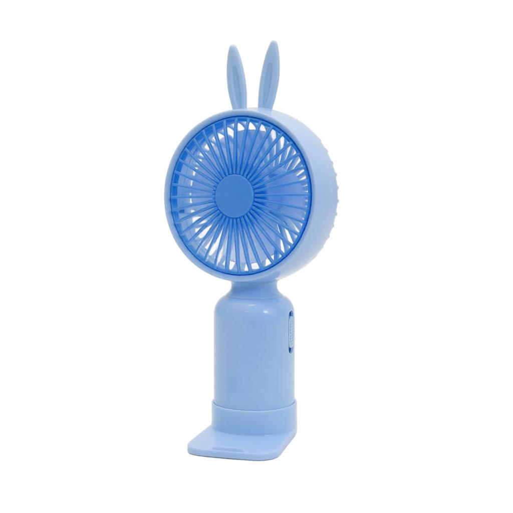 Portable Handheld Fan with Bunny Ear Design Rechargeable Battery Operated Small Desk Fan with Two Speed Settings and Gradient LED Light Base Fan