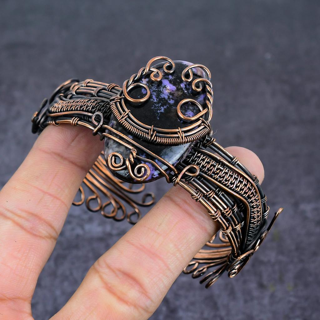 Русский драгоценный камень чароит ручной работы медная проволока браслет-манжета регулируемый H3j27