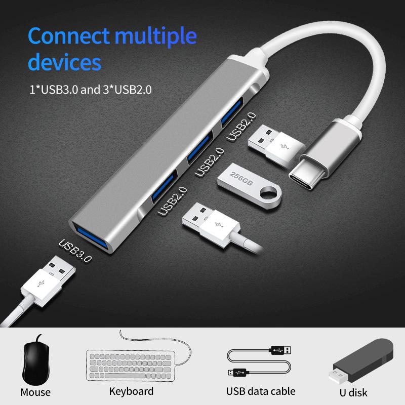 FONKEN USB-концентратор 4 порта Otg Usb C 3,0 разветвитель для Lenovo Xiaomi Macbook Pro зарядка передачи данных металлический удлинитель кабеля для USB-устройств