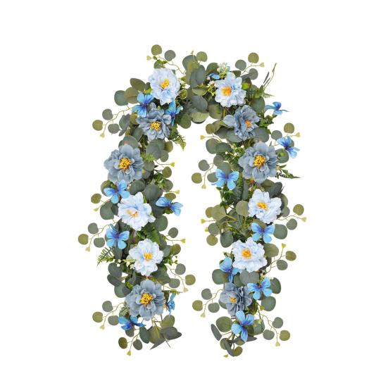 Искусственная гирлянда из цветов пионов 170/180 см с листьями эвкалипта, устойчивая к УФ-излучению, реалистичная, подвесная, из искусственных цветов, лозы для свадебной вечеринки, домашнего декора