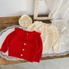 2024 Autumn/Winter Baby Girl Knitted Cotton Cardigan with Lotus Collar, 0-3 Years, Long Sleeve, Hollow Design.