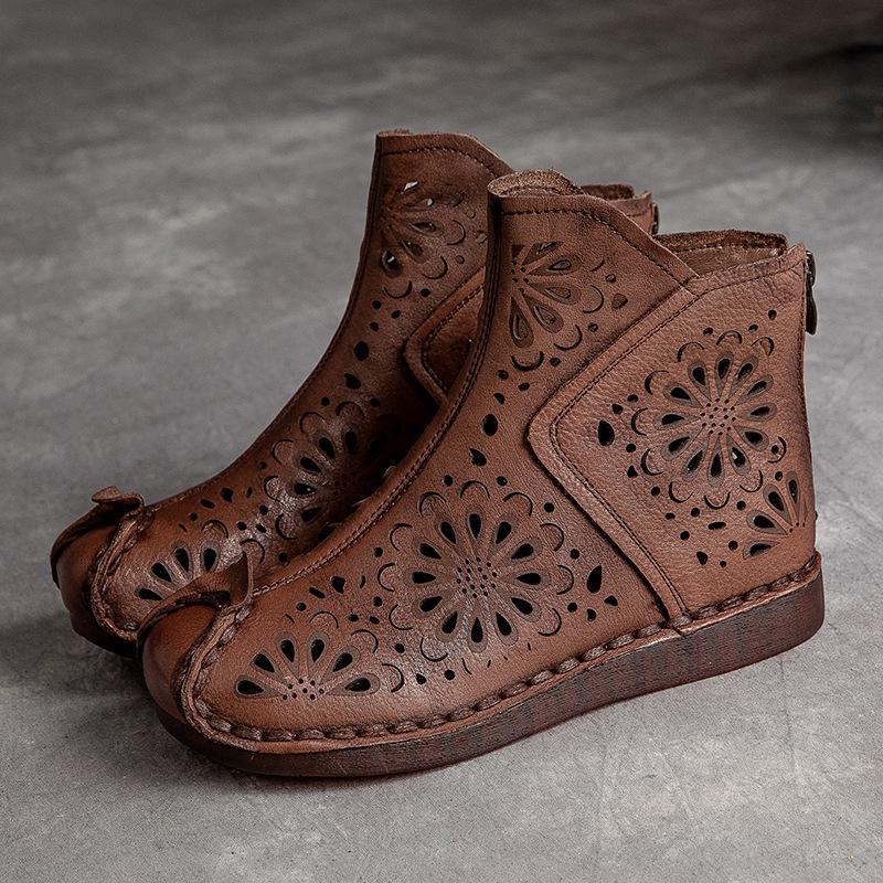 Johnature Летние сандалии из натуральной кожи, дышащие ботинки с отверстиями в стиле ретро, ​​женские сабо ручной работы, обувь на плоской подошве