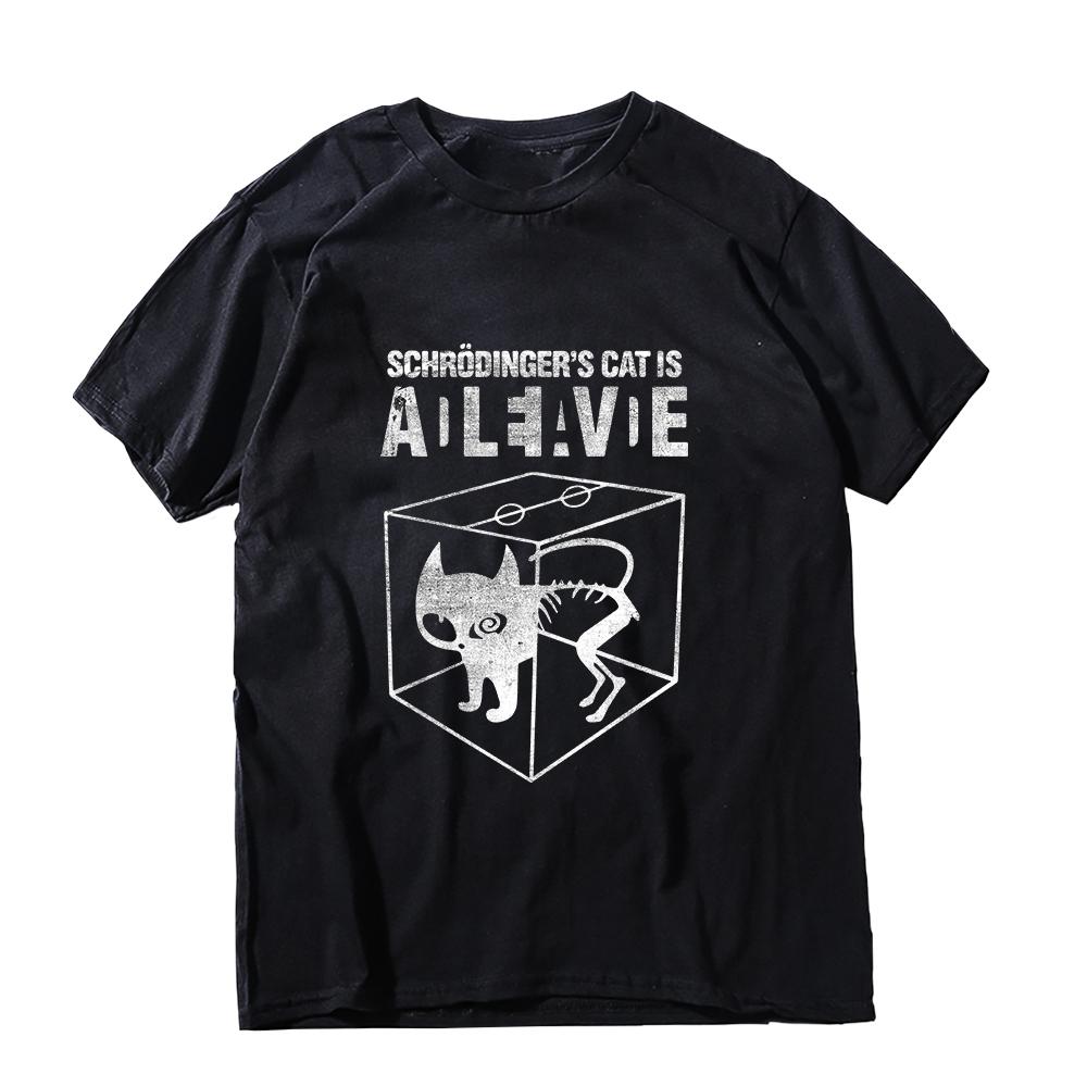 COOLMIND 100% Хлопок Принт Кот Шрёдингера Большой Размер Мужская Футболка Повседневная Короткий Рукав Хлопок Летняя Мужская Футболка Мужские Футболки