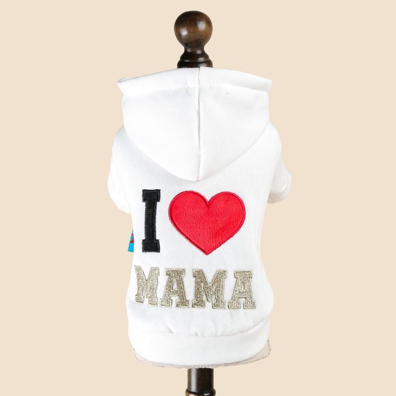 Pet Hoodie With Embroidered I Love Mom Design Small Dogs Cats Winter Warm Fleece Lined Hooded Sweater